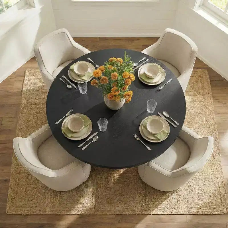 Table de salle à manger ronde moderne sur pied de 47 po avec finition grain de bois, Table de cuisine ronde pour 4 personnes pour salle à manger ou petits espaces-Panipeachy