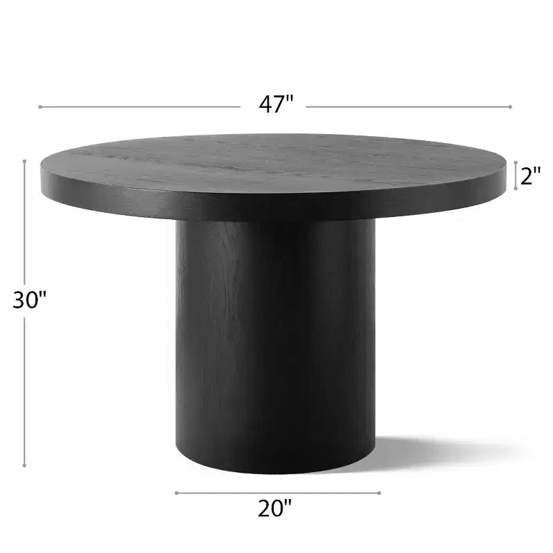 Table de salle à manger ronde moderne sur pied de 47 po avec finition grain de bois, Table de cuisine ronde pour 4 personnes pour salle à manger ou petits espaces-Panipeachy