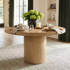 Table de salle à manger ronde moderne sur pied de 47 po avec finition grain de bois, Table de cuisine ronde pour 4 personnes pour salle à manger ou petits espaces-Panipeachy