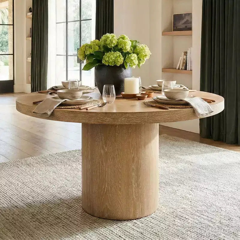 Table de salle à manger ronde moderne sur pied de 47 po avec finition grain de bois, Table de cuisine ronde pour 4 personnes pour salle à manger ou petits espaces-Panipeachy