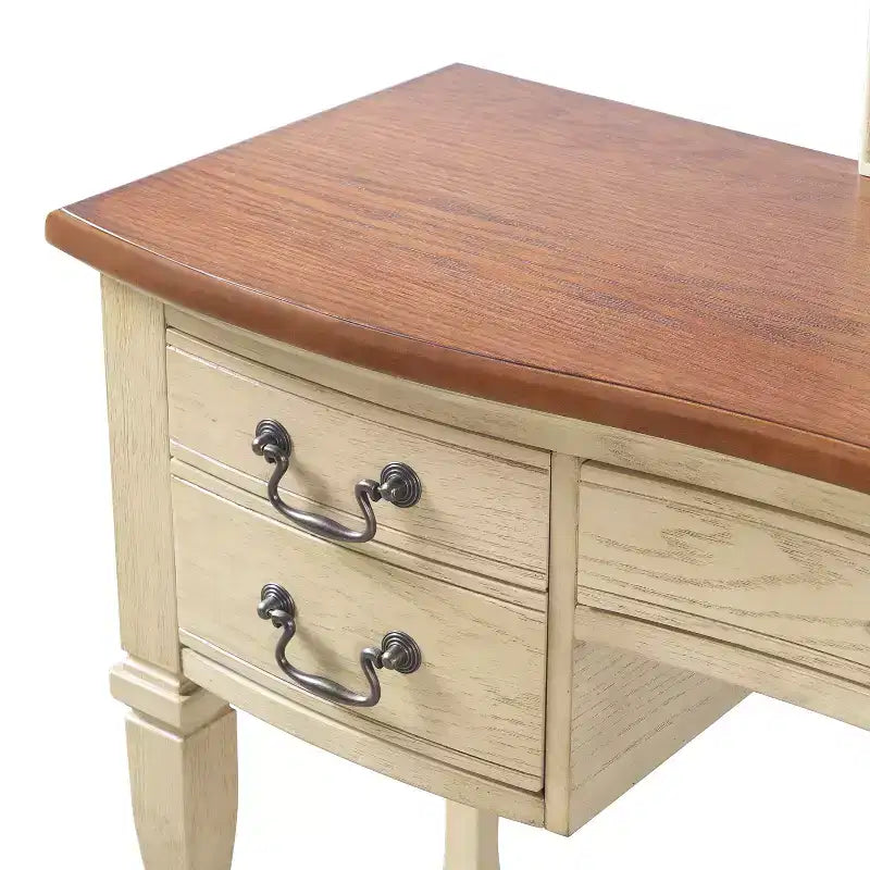 Coiffeuse Vintage de 117 cm avec Miroir, 5 Tiroirs, Tabouret Assorti pour Chambre, Finition Noyer, Design Compact