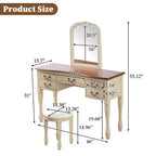 Coiffeuse Vintage de 117 cm avec Miroir, 5 Tiroirs, Tabouret Assorti pour Chambre, Finition Noyer, Design Compact
