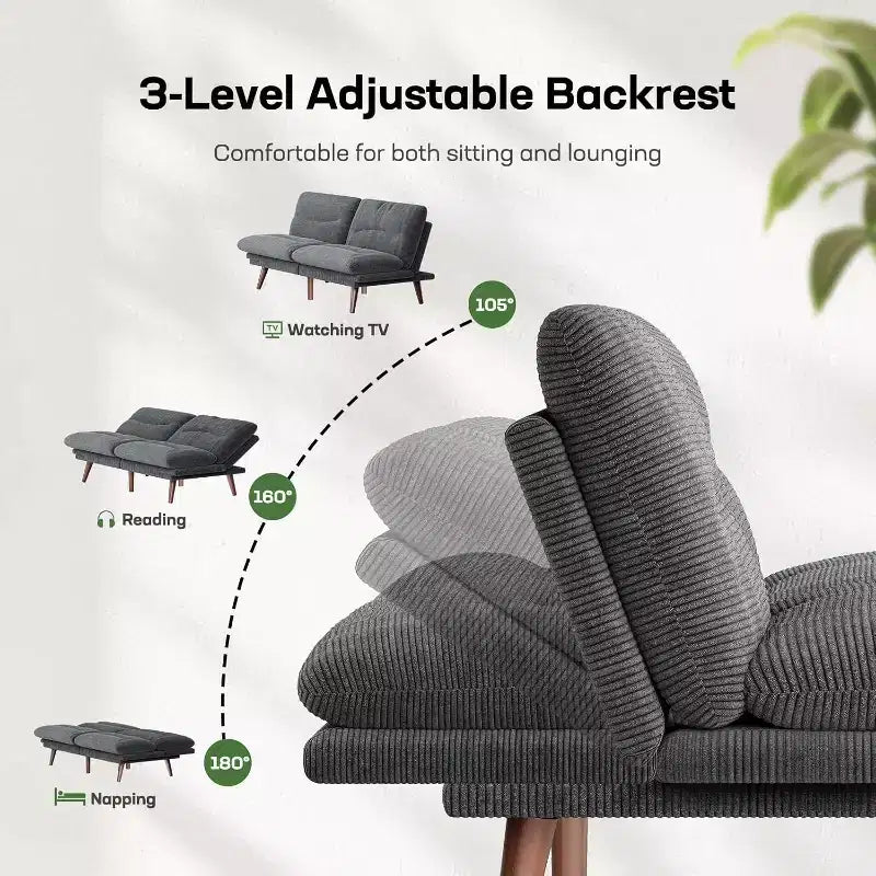 66.1 Canapé Futon avec accoudoirs et dossier réglables, Canapé-Lit Futon Épaissi, Petit Canapé-Lit pour Petits Appartements, Bureau, Étude