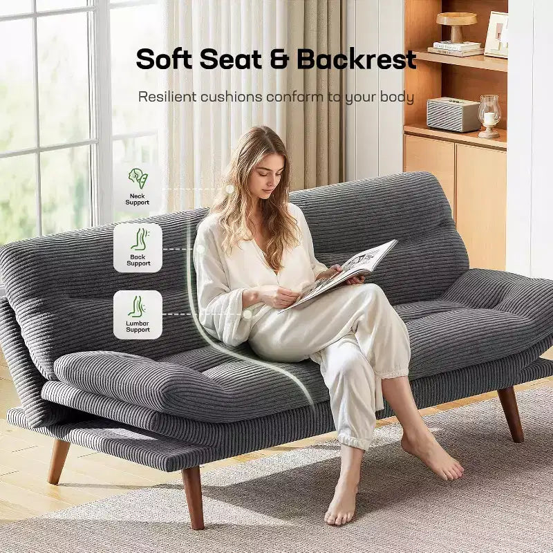 66.1 Canapé Futon avec accoudoirs et dossier réglables, Canapé-Lit Futon Épaissi, Petit Canapé-Lit pour Petits Appartements, Bureau, Étude