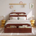 Coolmee Twin XL Size Bed Frame, Wooden Beds with Storage Headboard and Raised-Footboard, Twin XL-Floor Low Platform Bed for Bedroom