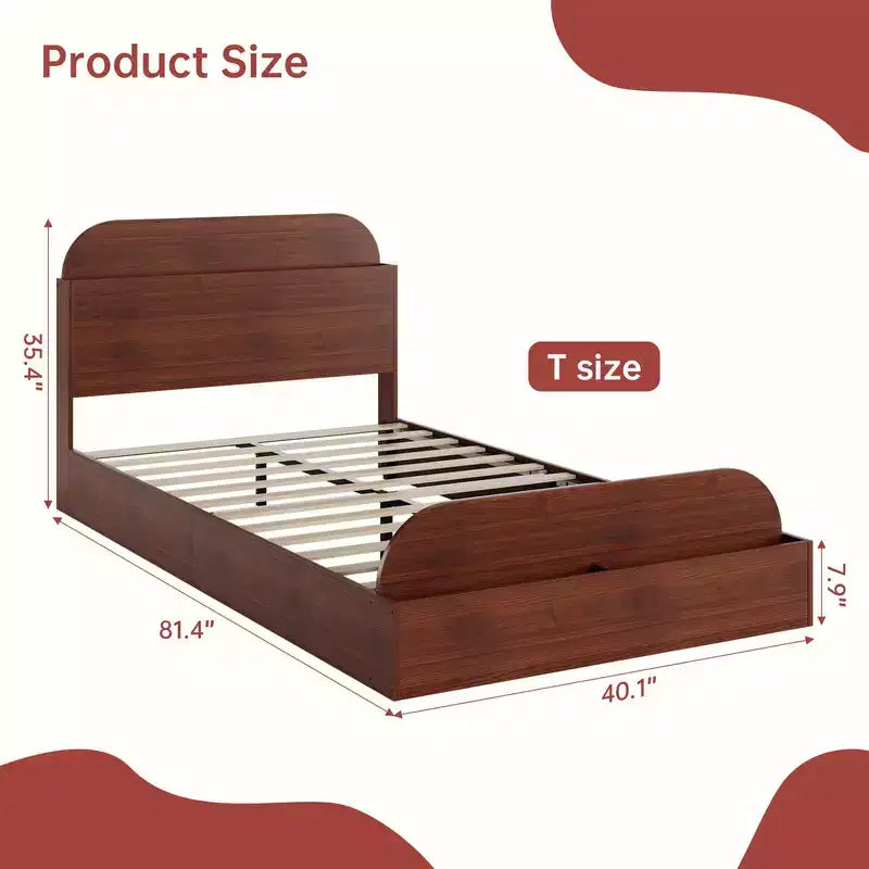 Cadre de lit Coolmee Twin XL, lits en bois avec tête de lit de rangement et pied de lit surélevé, lit plateforme bas Twin XL pour chambre à coucher