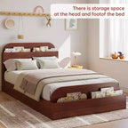 Cadre de lit Coolmee Twin XL, lits en bois avec tête de lit de rangement et pied de lit surélevé, lit plateforme bas Twin XL pour chambre à coucher