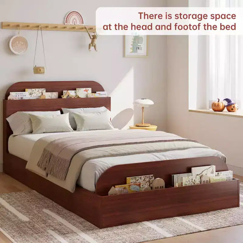 Cadre de lit Coolmee Twin XL, lits en bois avec tête de lit de rangement et pied de lit surélevé, lit plateforme bas Twin XL pour chambre à coucher