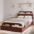 Cadre de lit Coolmee Twin XL, lits en bois avec tête de lit de rangement et pied de lit surélevé, lit plateforme bas Twin XL pour chambre à coucher