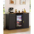 55 Large Coffee Bar Cabinet with Fridge Space, Modern Buffet Sideboard with Built-in Outlets for Living Room, Dining Room or Home Bar, Black