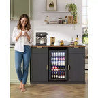 Meuble Bar à Café de 55" avec Espace Réfrigérateur, Buffet Moderne avec Prises Intégrées pour Salon, Salle à Manger ou Bar à la Maison, Noir