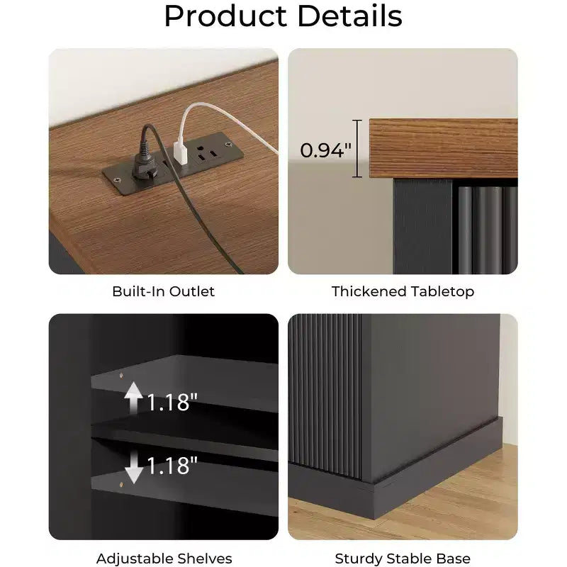 Meuble Bar à Café de 55" avec Espace Réfrigérateur, Buffet Moderne avec Prises Intégrées pour Salon, Salle à Manger ou Bar à la Maison, Noir