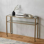 Console de table HomeRoots 43 avec étagères en verre transparent et doré
