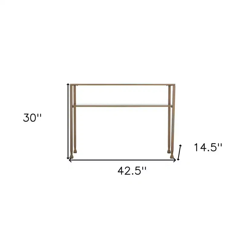 Console de table HomeRoots 43 avec étagères en verre transparent et doré