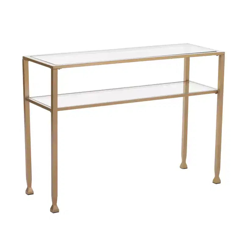 Console de table HomeRoots 43 avec étagères en verre transparent et doré