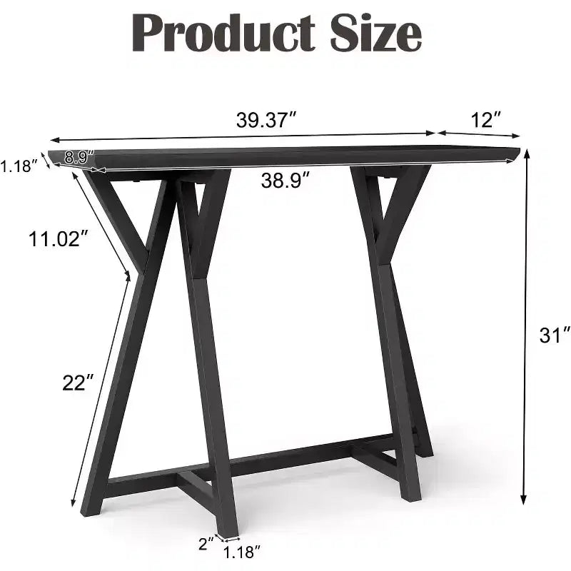 Kinsuite Table console industrielle Design moderne avec pieds en X, portance améliorée et support géométrique, Noir