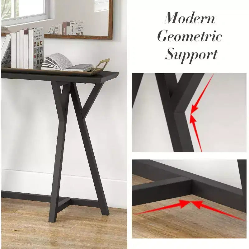 Kinsuite Table console industrielle Design moderne avec pieds en X, portance améliorée et support géométrique, Noir