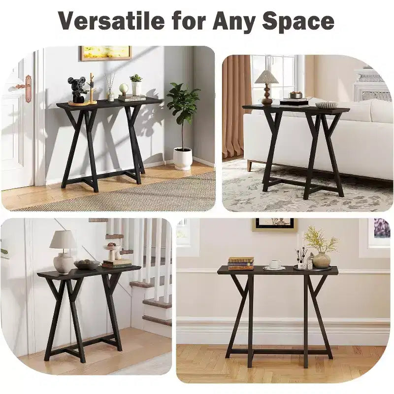 Kinsuite Table console industrielle Design moderne avec pieds en X, portance améliorée et support géométrique, Noir