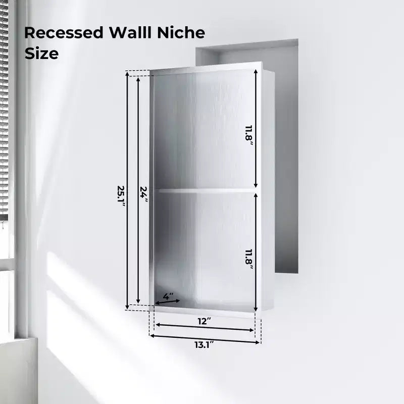 Niche de douche encastrable en acier inoxydable 304, sans carrelage, étanche, finition brossée, pour rangement de salle de bain, plusieurs tailles et compartiments