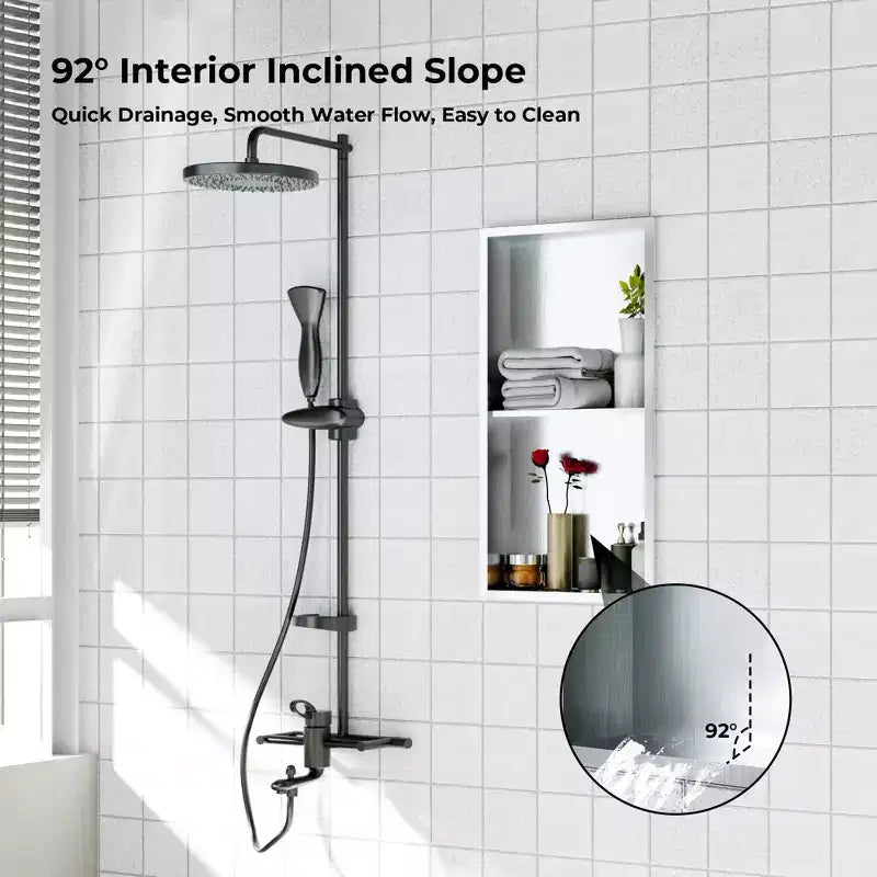 Niche de douche encastrable en acier inoxydable 304, sans carrelage, étanche, finition brossée, pour rangement de salle de bain, plusieurs tailles et compartiments