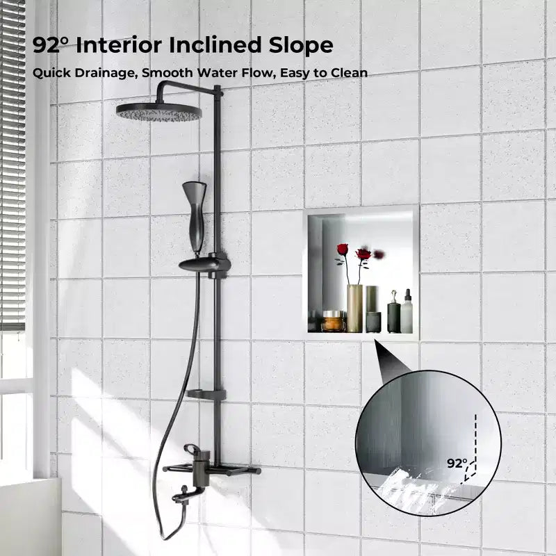 Niche de douche encastrable en acier inoxydable 304, sans carrelage, étanche, finition brossée, pour rangement de salle de bain, plusieurs tailles et compartiments