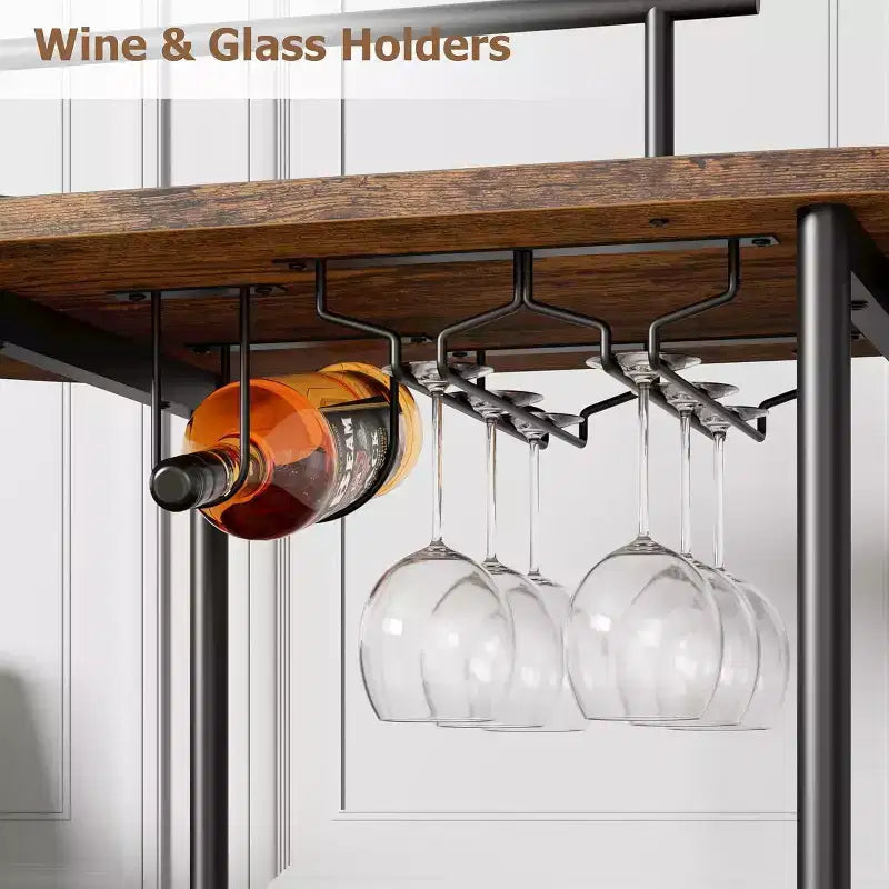 Chariot de bar roulant à 3 niveaux, desserte mobile avec casier à vin et porte-verres, conception rotative à 360°, roulettes silencieuses verrouillables, 86,9 cm L x 39,9 cm P x 94 cm H