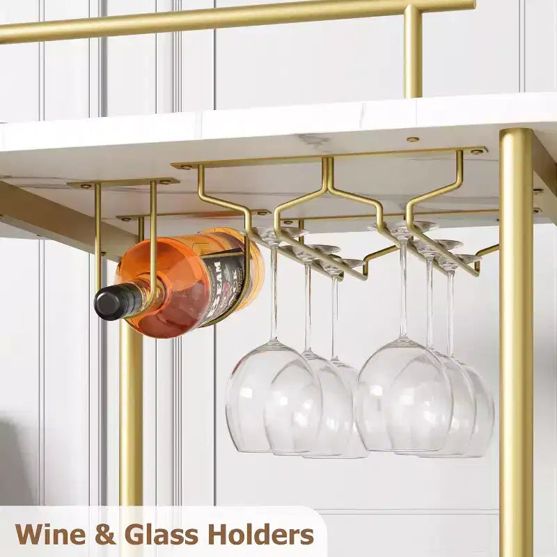 Chariot de bar roulant à 3 niveaux, desserte mobile avec casier à vin et porte-verres, conception rotative à 360°, roulettes silencieuses verrouillables, 86,9 cm L x 39,9 cm P x 94 cm H
