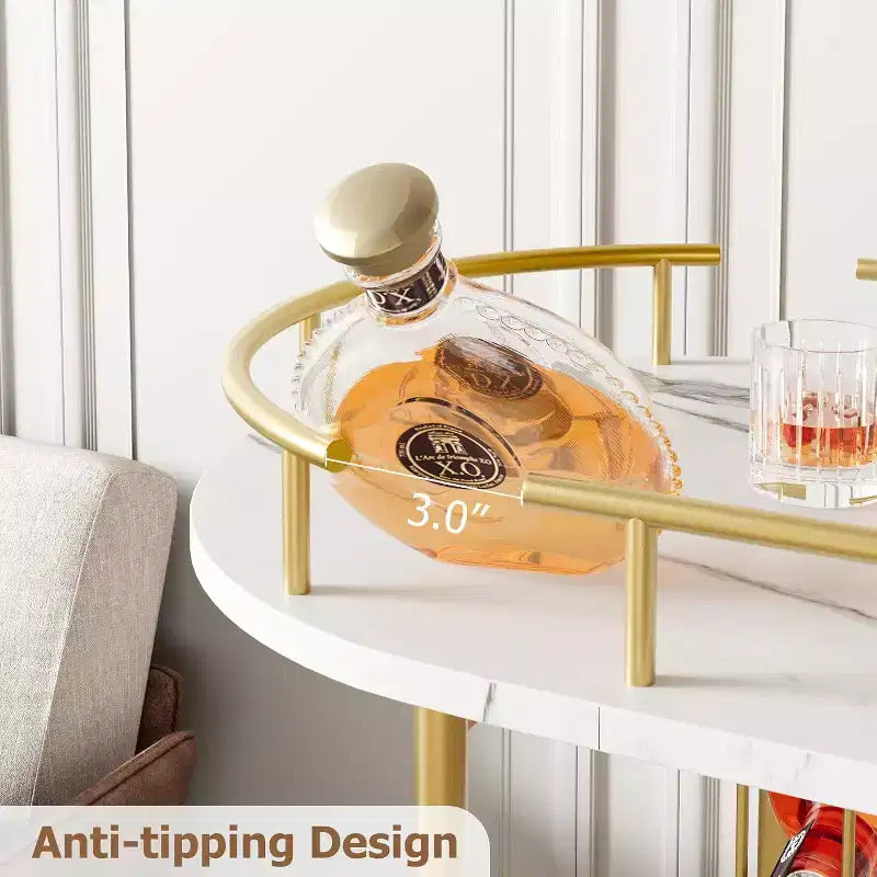 Chariot de bar roulant à 3 niveaux, desserte mobile avec casier à vin et porte-verres, conception rotative à 360°, roulettes silencieuses verrouillables, 86,9 cm L x 39,9 cm P x 94 cm H