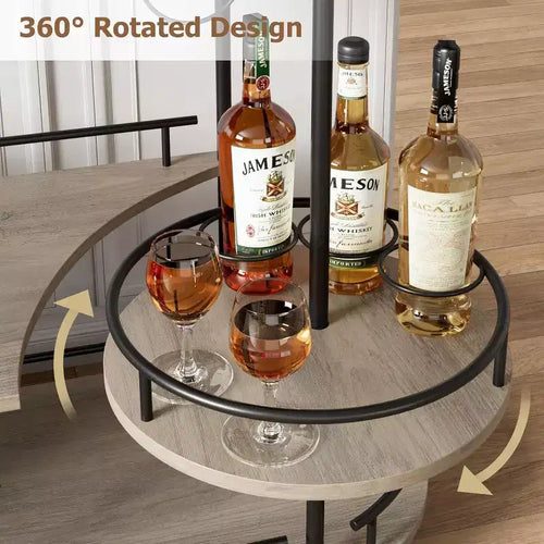 Chariot de bar roulant à 3 niveaux, desserte mobile avec casier à vin et porte-verres, conception rotative à 360°, roulettes silencieuses verrouillables, 86,9 cm L x 39,9 cm P x 94 cm H
