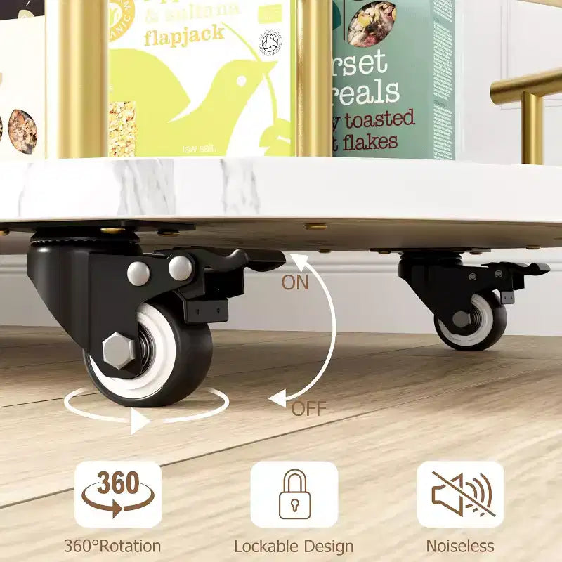 Chariot de bar roulant à 3 niveaux, desserte mobile avec casier à vin et porte-verres, conception rotative à 360°, roulettes silencieuses verrouillables, 86,9 cm L x 39,9 cm P x 94 cm H