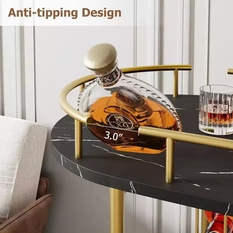 Chariot de bar roulant à 3 niveaux, desserte mobile avec casier à vin et porte-verres, conception rotative à 360°, roulettes silencieuses verrouillables, 86,9 cm L x 39,9 cm P x 94 cm H