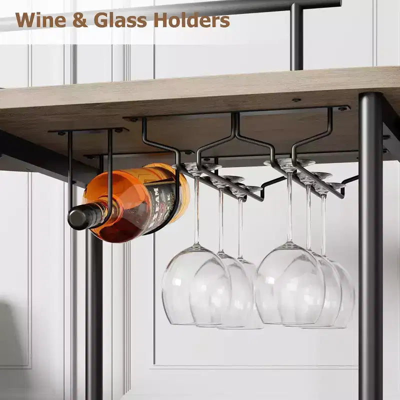 Chariot de bar roulant à 3 niveaux, desserte mobile avec casier à vin et porte-verres, conception rotative à 360°, roulettes silencieuses verrouillables, 86,9 cm L x 39,9 cm P x 94 cm H