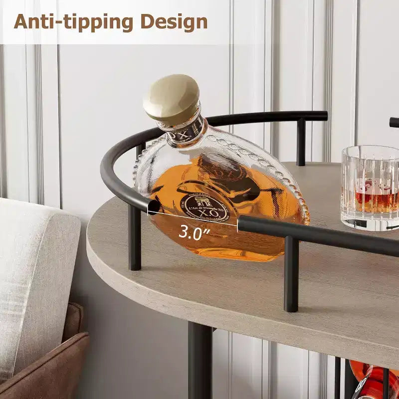 Chariot de bar roulant à 3 niveaux, desserte mobile avec casier à vin et porte-verres, conception rotative à 360°, roulettes silencieuses verrouillables, 86,9 cm L x 39,9 cm P x 94 cm H