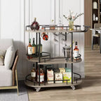 Chariot de bar roulant à 3 niveaux, desserte mobile avec casier à vin et porte-verres, conception rotative à 360°, roulettes silencieuses verrouillables, 86,9 cm L x 39,9 cm P x 94 cm H