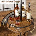 Chariot de bar roulant à 3 niveaux, desserte mobile avec casier à vin et porte-verres, conception rotative à 360°, roulettes silencieuses verrouillables, 86,9 cm L x 39,9 cm P x 94 cm H