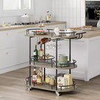 3-Tier Bar Cart on Wheels, Mobile Serving Cart with Wine Rack & Glass Holder, 360 Rotating Design, Lockable Noiseless Casters,34.2w x 15.7d x 37h