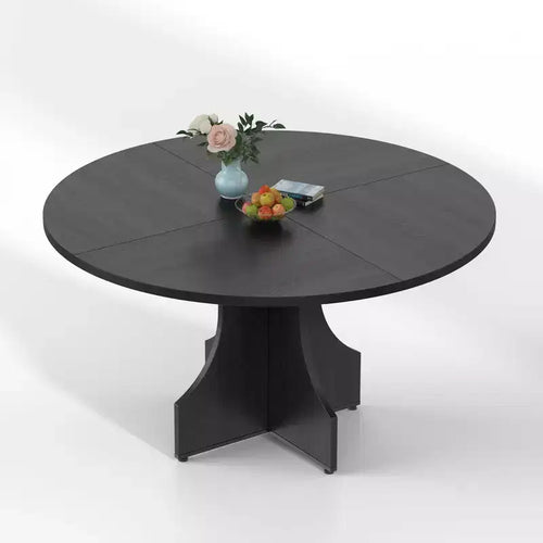 47 Round Dining Table for 4-6, Rustic Farmhouse, Wood Pedestal Base, Easy Assembly, for Small Apartments & Breakfast Nooks