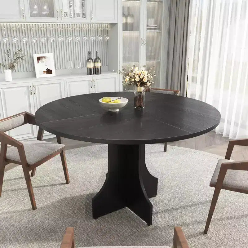Table à manger ronde de 47" pour 4 à 6 personnes, style rustique ferme, piédestal en bois, assemblage facile, pour petits appartements et coins-repas.