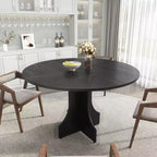 Table à manger ronde de 47" pour 4 à 6 personnes, style rustique ferme, piédestal en bois, assemblage facile, pour petits appartements et coins-repas.