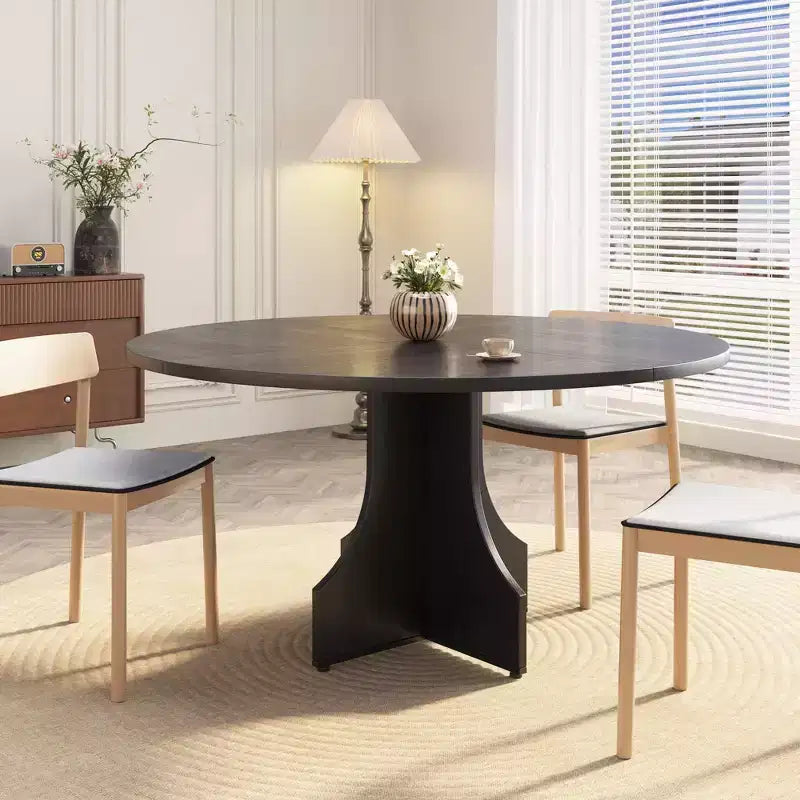 Table à manger ronde de 47" pour 4 à 6 personnes, style rustique ferme, piédestal en bois, assemblage facile, pour petits appartements et coins-repas.