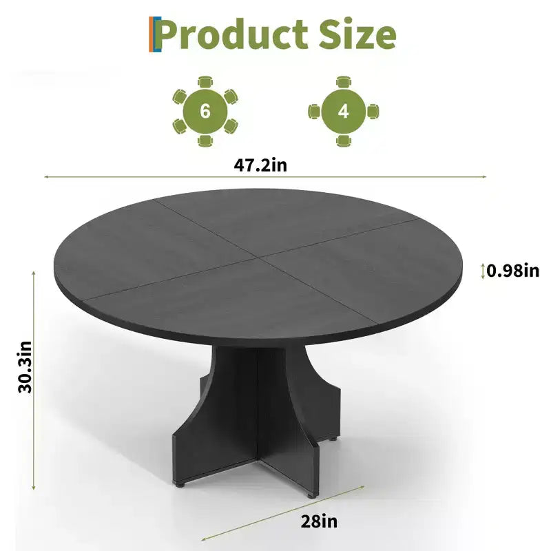 Table à manger ronde de 47" pour 4 à 6 personnes, style rustique ferme, piédestal en bois, assemblage facile, pour petits appartements et coins-repas.
