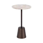 Kate and Laurel Tira Round Marble and Metal Side Table, Brown, 14x14x24