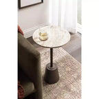 Table d'appoint ronde en marbre et métal Tira Kate and Laurel, marron, 14x14x24