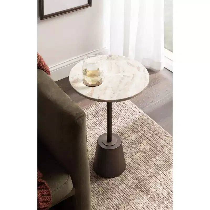 Table d'appoint ronde en marbre et métal Tira Kate and Laurel, marron, 14x14x24