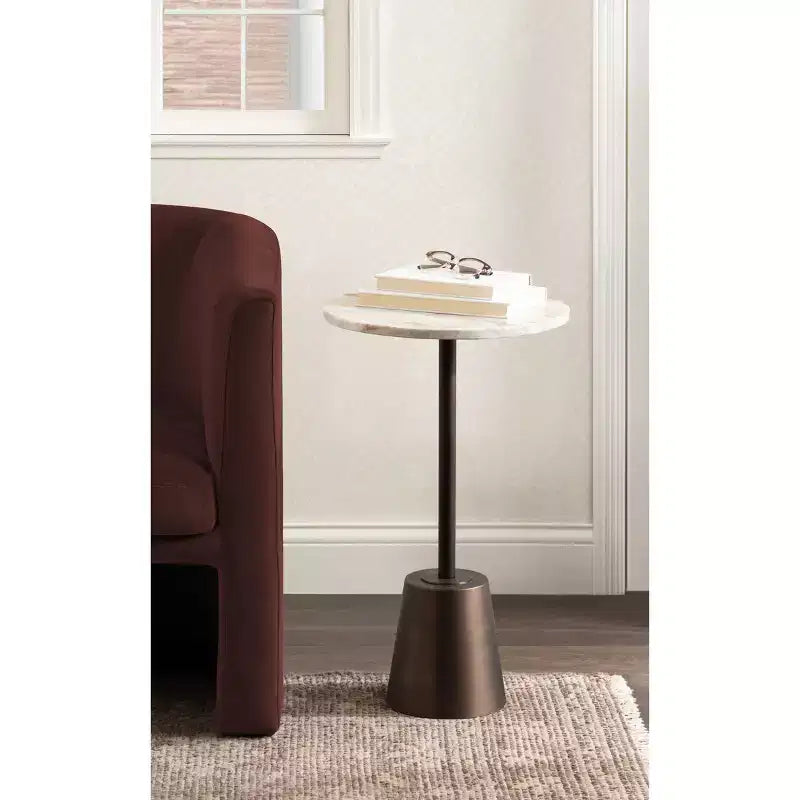 Table d'appoint ronde en marbre et métal Tira Kate and Laurel, marron, 14x14x24