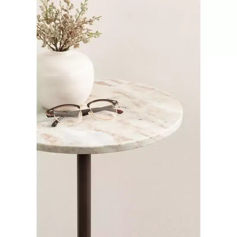 Table d'appoint ronde en marbre et métal Tira Kate and Laurel, marron, 14x14x24