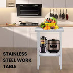 Table d'appoint d'extérieur robuste à 2 niveaux en acier inoxydable  Étagère de rangement réglable, résistante à la rouille, table d'appoint de patio pour jardin, cuisine, restaurant