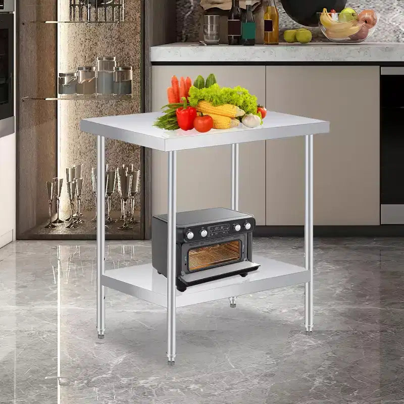 Table d'appoint d'extérieur robuste à 2 niveaux en acier inoxydable  Étagère de rangement réglable, résistante à la rouille, table d'appoint de patio pour jardin, cuisine, restaurant