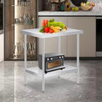 Table d'appoint d'extérieur robuste à 2 niveaux en acier inoxydable  Étagère de rangement réglable, résistante à la rouille, table d'appoint de patio pour jardin, cuisine, restaurant