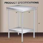 Table d'appoint d'extérieur robuste à 2 niveaux en acier inoxydable  Étagère de rangement réglable, résistante à la rouille, table d'appoint de patio pour jardin, cuisine, restaurant